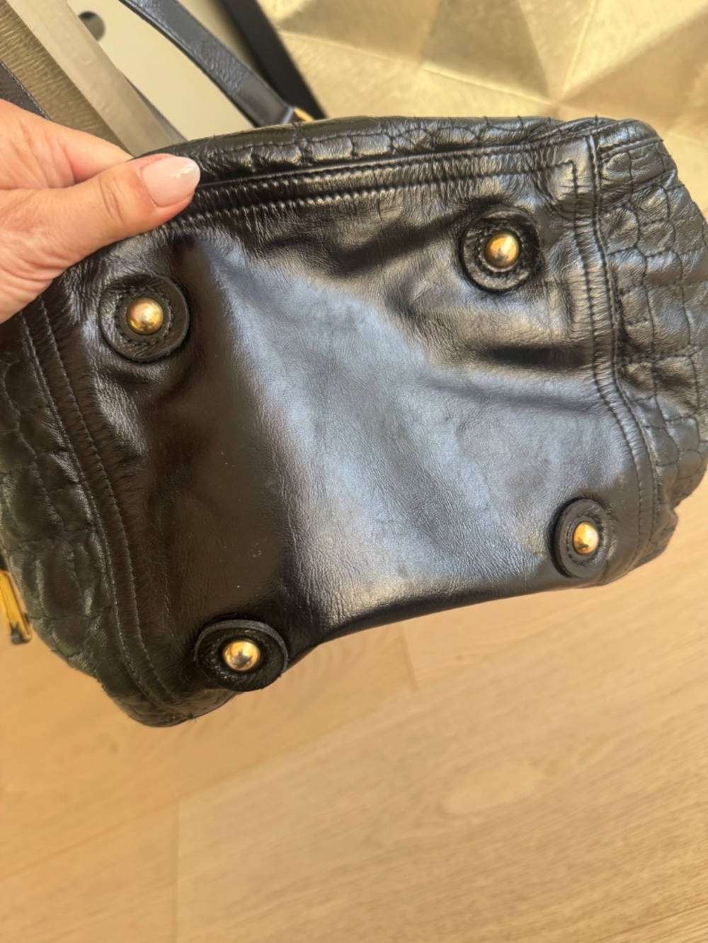 YSL Yves Saint Laurent Downtown Black Quilted Croc Embossed Patent Leather Tote - Picture 6 of 6